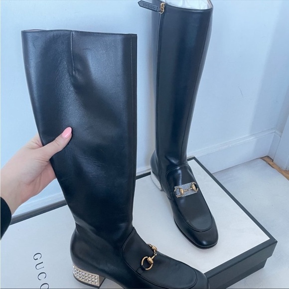 Gucci | Horsebit leather knee boot with crystals NEW - Picture 6 of 17